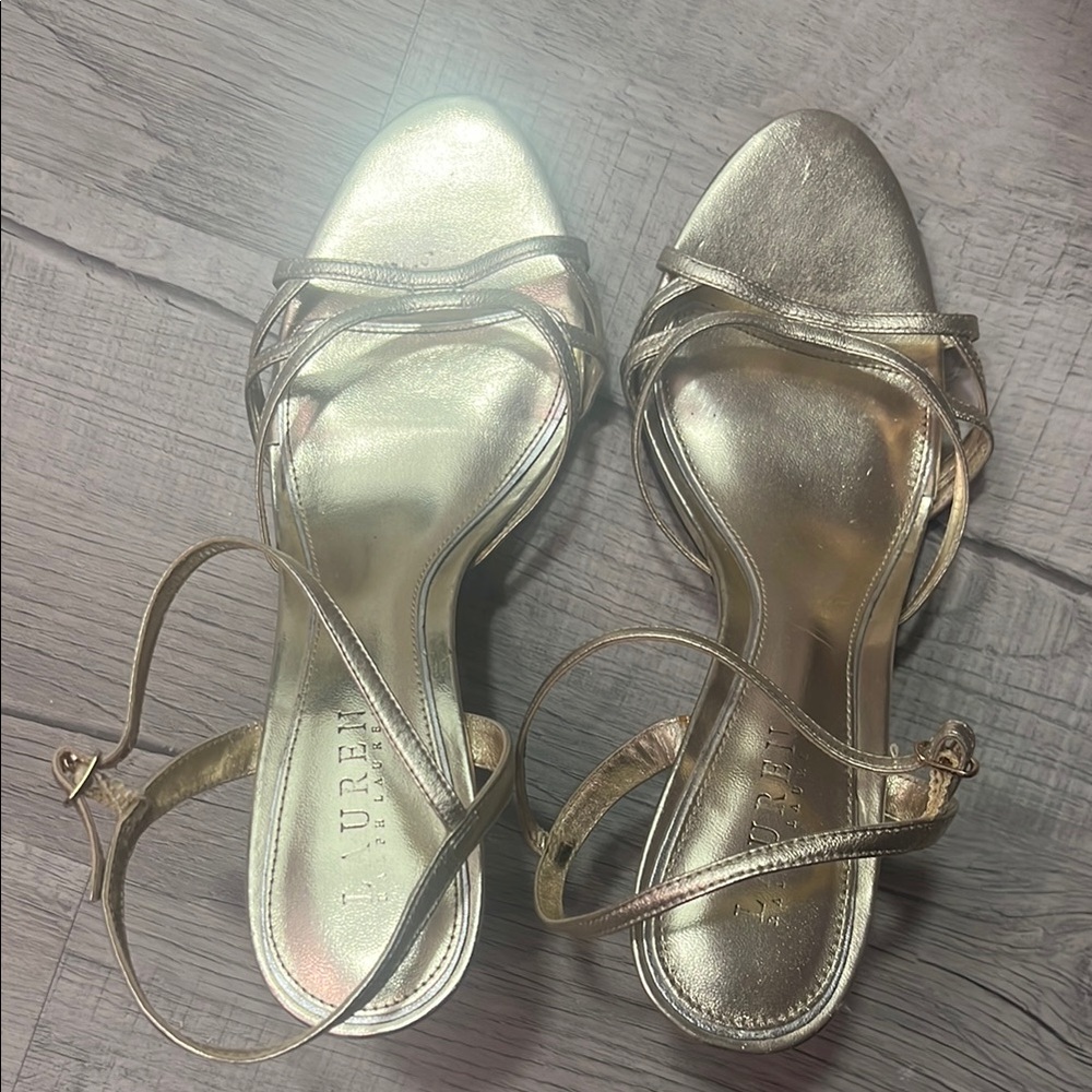 Lauren Ralph Lauren Leather Metallic Gold Heels